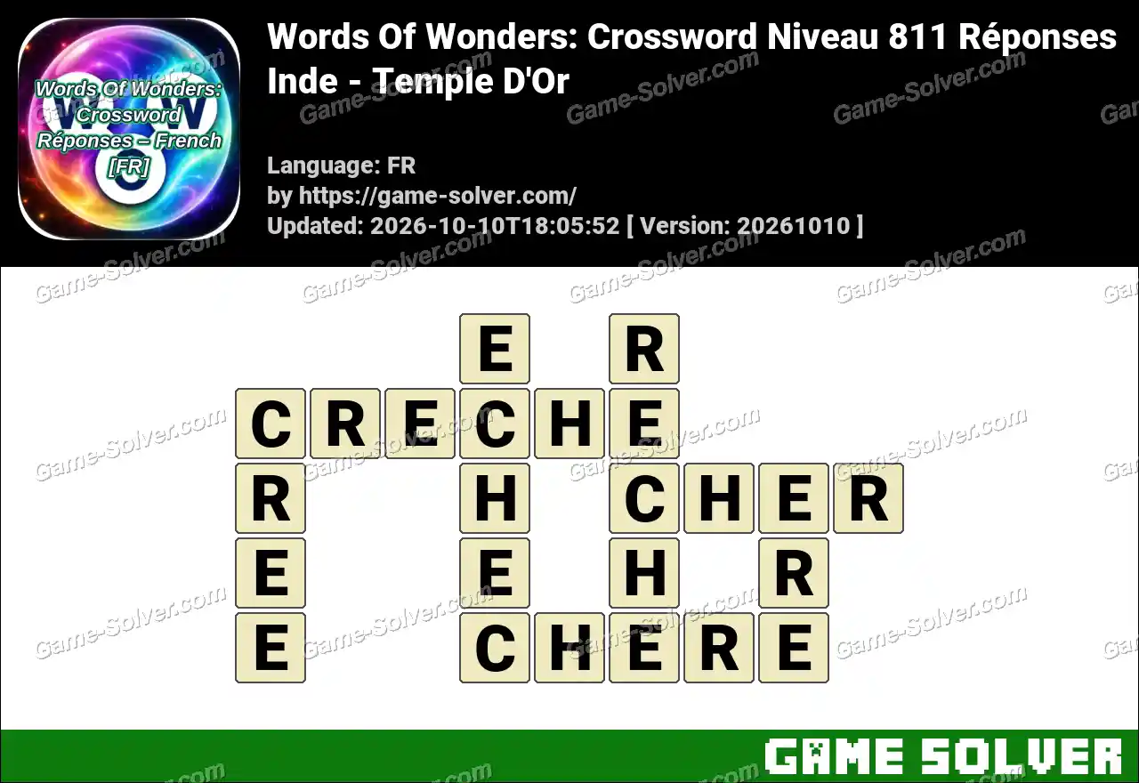 Words Of Wonders: Crossword Niveau 811 Réponses – Inde – Temple D’Or